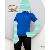 2113 بلوز نیم زیپ نیمزیپ آستین کوتاه فلامنت عالی بیگ سایز بزرگ فری سایز 44 تا 48 تن شیک