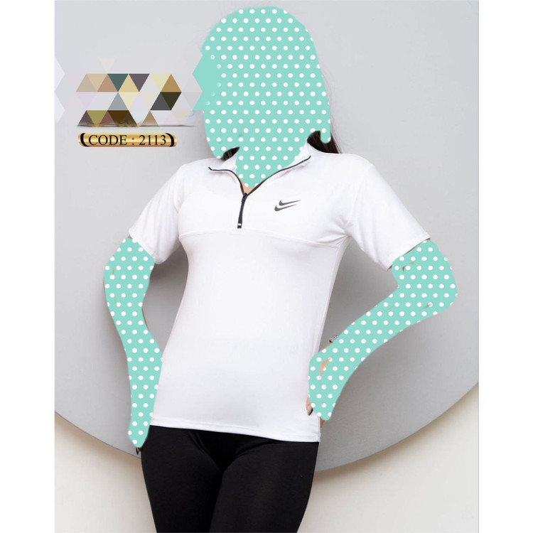 2113 بلوز نیم زیپ نیمزیپ آستین کوتاه فلامنت عالی بیگ سایز بزرگ فری سایز 44 تا 48 تن شیک