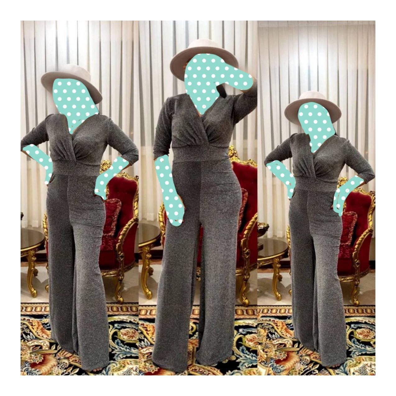 V210 سرهمی اورال اوورال مجلسی دمپا گشاد نقره ای لمه وارداتی فری سایز ۳۸ تا ۴۴ تن شیک