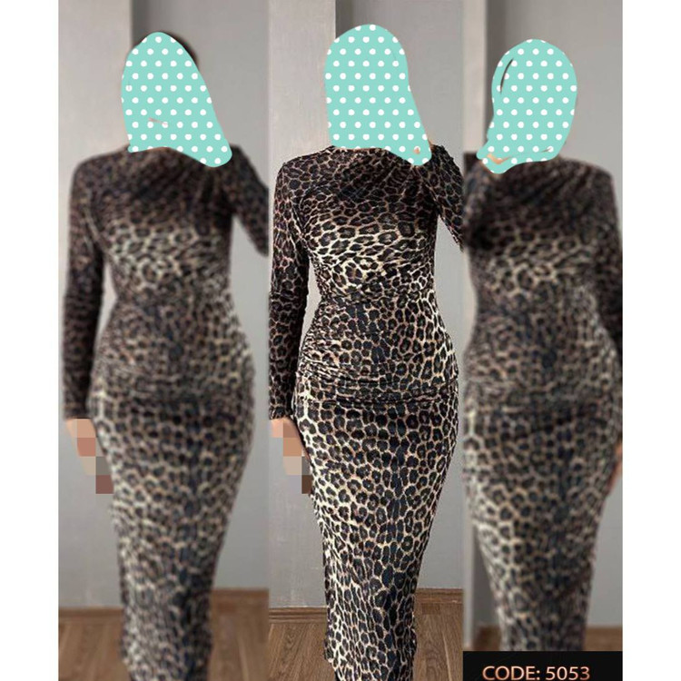 5053 پیراهن ماکسی بلند پلنگی مخمل کره ای دو ور کش قد ۱۳۵ فری سایز ۳۶ تا ۴۸ تن شیک