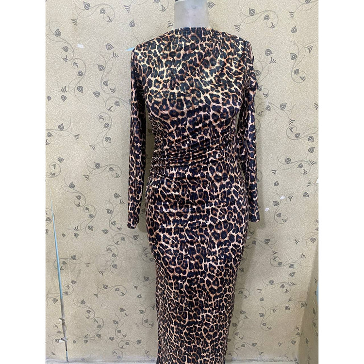 5053 پیراهن ماکسی بلند پلنگی مخمل کره ای دو ور کش قد ۱۳۵ فری سایز ۳۶ تا ۴۸ تن شیک