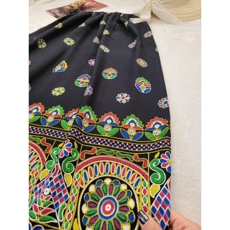 041101 دامن نخی چاپی طرح آینه قد ۱۰۰ فری سایز ۳۸ تا ۶۰ تن شیک