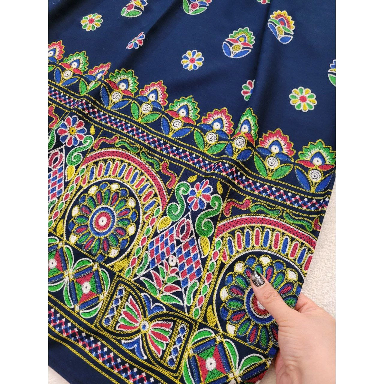 041101 دامن نخی چاپی طرح آینه قد ۱۰۰ فری سایز ۳۸ تا ۶۰ تن شیک