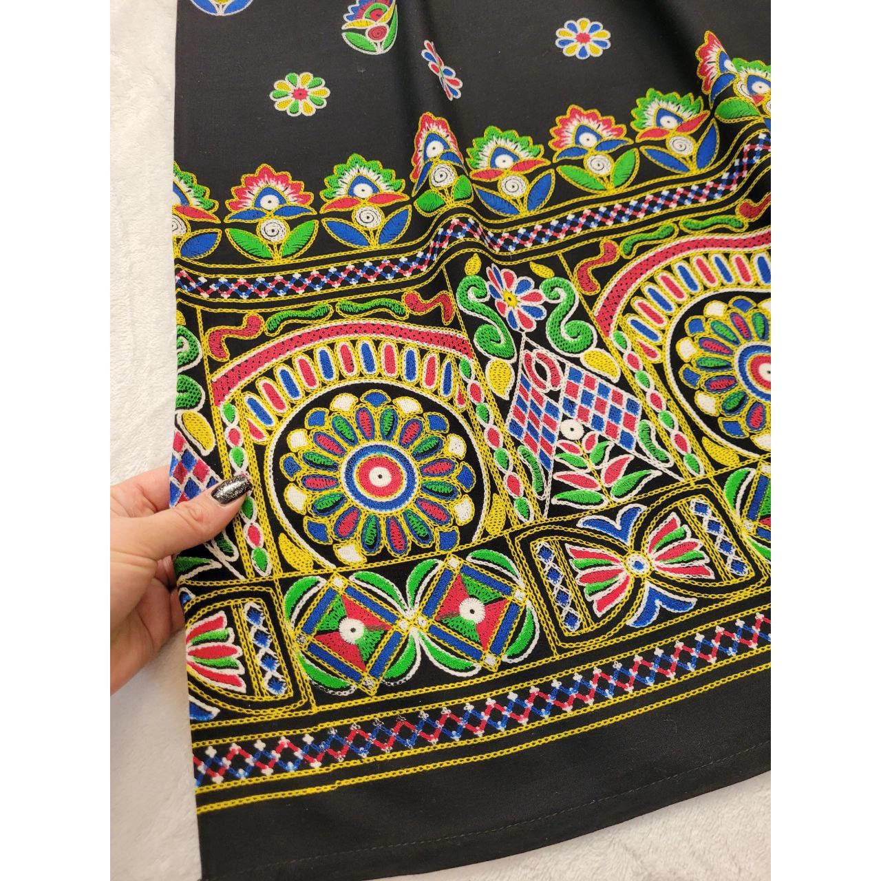 041101 دامن نخی چاپی طرح آینه قد ۱۰۰ فری سایز ۳۸ تا ۶۰ تن شیک