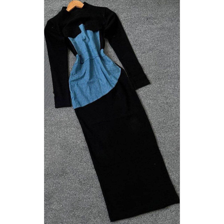 021033 پیراهن ماکسی ترکیبی فانریپ و جین قد ۱۳۸ فری سایز ۳۶ تا ۴۴ تن شیک