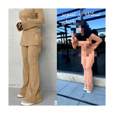 1423 ست بلوز تیشرت و شلوار یقه اسکی فانریپ کبریتی فری سایز ۳۸ تا ۴۲ تن شیک