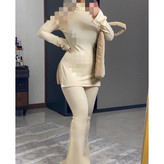 1423 ست بلوز تیشرت و شلوار یقه اسکی فانریپ کبریتی فری سایز ۳۸ تا ۴۲ تن شیک