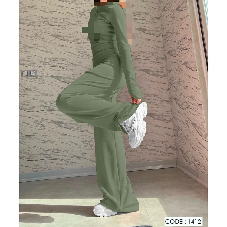 1412 ست کراپ و شلوار آستین فینگری فانریپ کبریتی فری سایز 36 تا 42 تن شیک