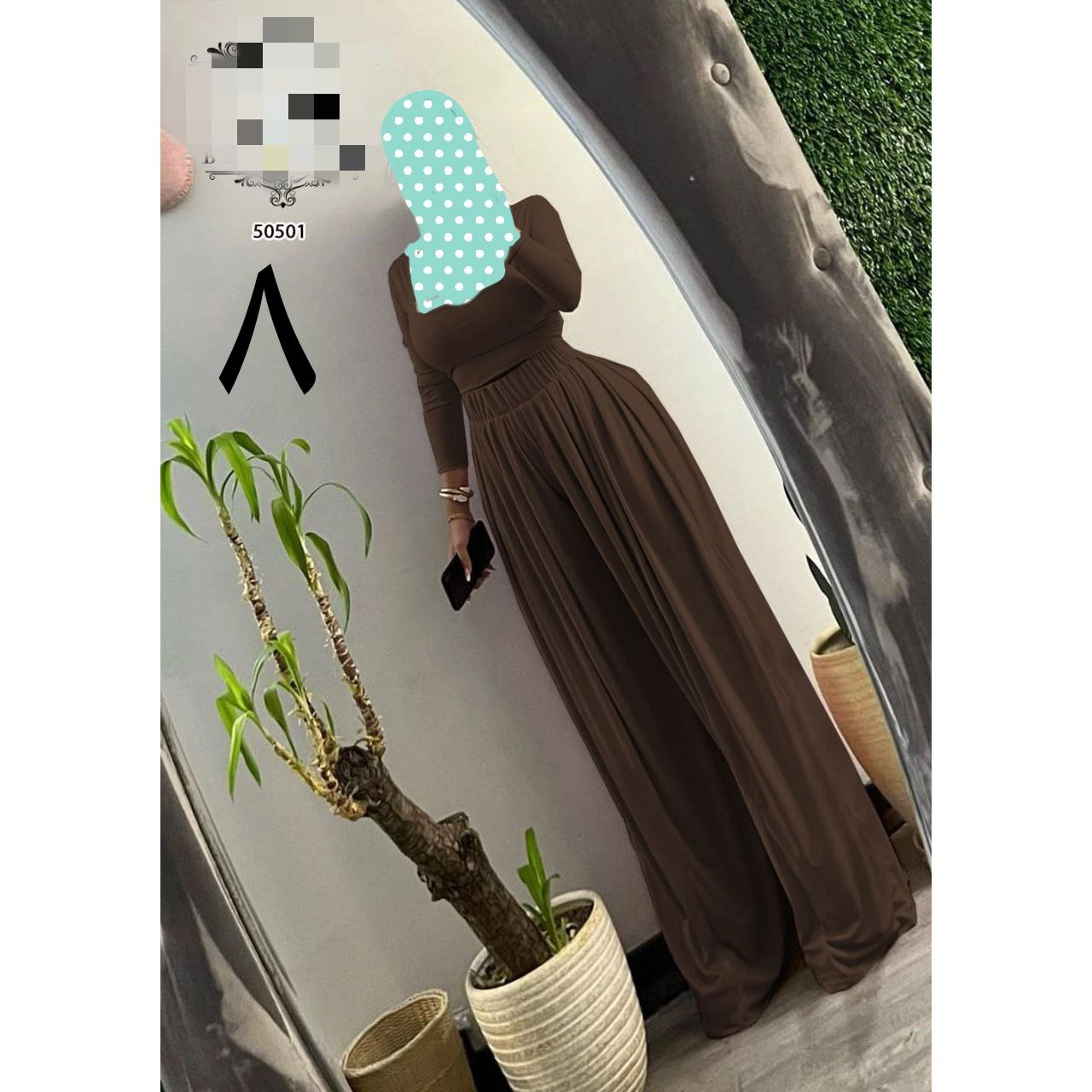 50501 ست تاپ کراپ نیمتنه و شلوار پیله دار فری سایز ۳۸ تا ۴۶ جنس سوپر فلامنت تن شیک - ۴