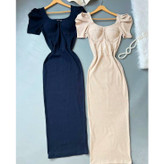 پیراهن تونیک ماکسی بلند آستین پفکی کوتاه ژپون دار فانریپ پنبه کبریتی فری ۳۶ تا ۴۶ تن شیک