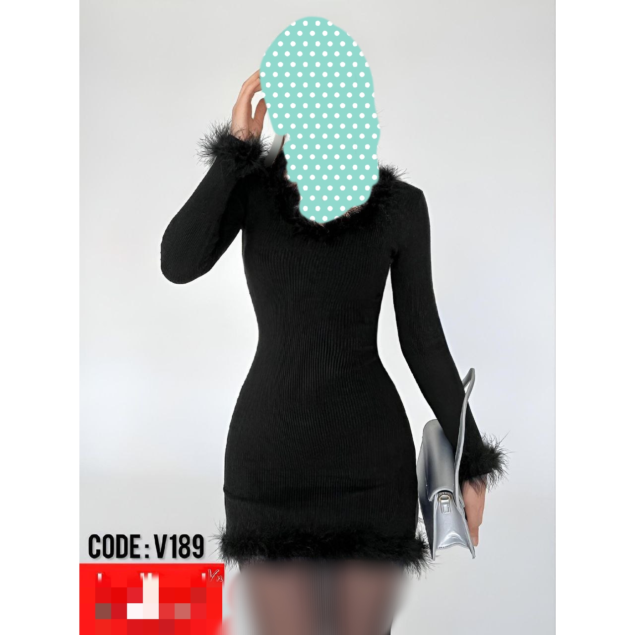 V189 تونیک پیراهن مجلسی کبریتی خزدار قد ۸۰ فری سایز ۳۸ تا ۴۴ تن شیک