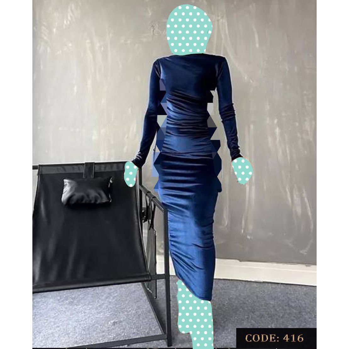 416 پیراهن بلند مجلسی مخمل ساده کره ای دو ور کش قد از سرشانه ۱۳۵ فری سایز ۳۶ تا ۴۶  تن شیک