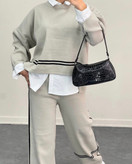 02102 ست پولیور بلوز و شلوار بافت دوخط لطیف و نرم فری سایز ۳۶ تا ۴۴ تن شیک