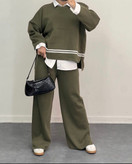 02102 ست پولیور بلوز و شلوار بافت دوخط لطیف و نرم فری سایز ۳۶ تا ۴۴ تن شیک