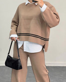 02102 ست پولیور بلوز و شلوار بافت دوخط لطیف و نرم فری سایز ۳۶ تا ۴۴ تن شیک