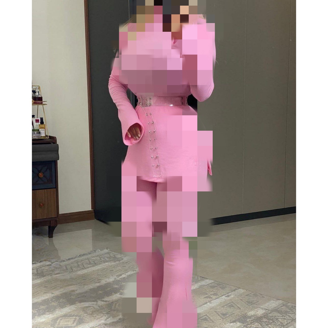 1423 ست بلوز تیشرت و‌‌ شلوار یقه اسکی فانریپ کبریتی فری سایز ۳۸ تا ۴۲ تن شیک