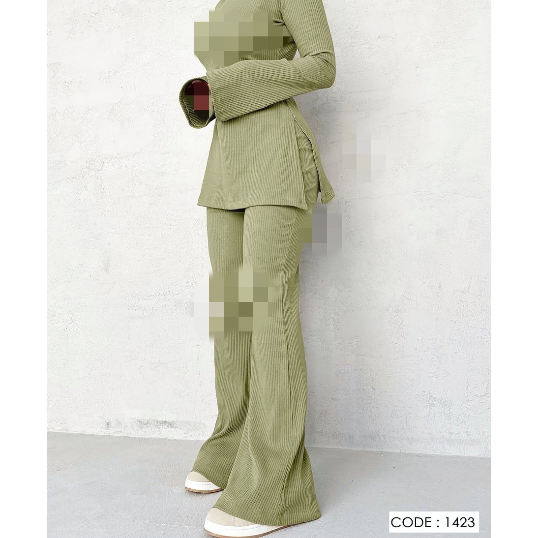 1423 ست بلوز تیشرت و‌‌ شلوار یقه اسکی فانریپ کبریتی فری سایز ۳۸ تا ۴۲ تن شیک