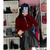 30215 بادی آستین فینگری شستی یقه زیپ دار نواردوزی کبریتی فری سایز ۳۶ تا ۴۴ تن شیک