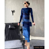 416 پیراهن بلند مجلسی مخمل ساده کره ای دو ور کش قد از سرشانه ۱۳۵ فری سایز ۳۶ تا ۴۶ تن شیک