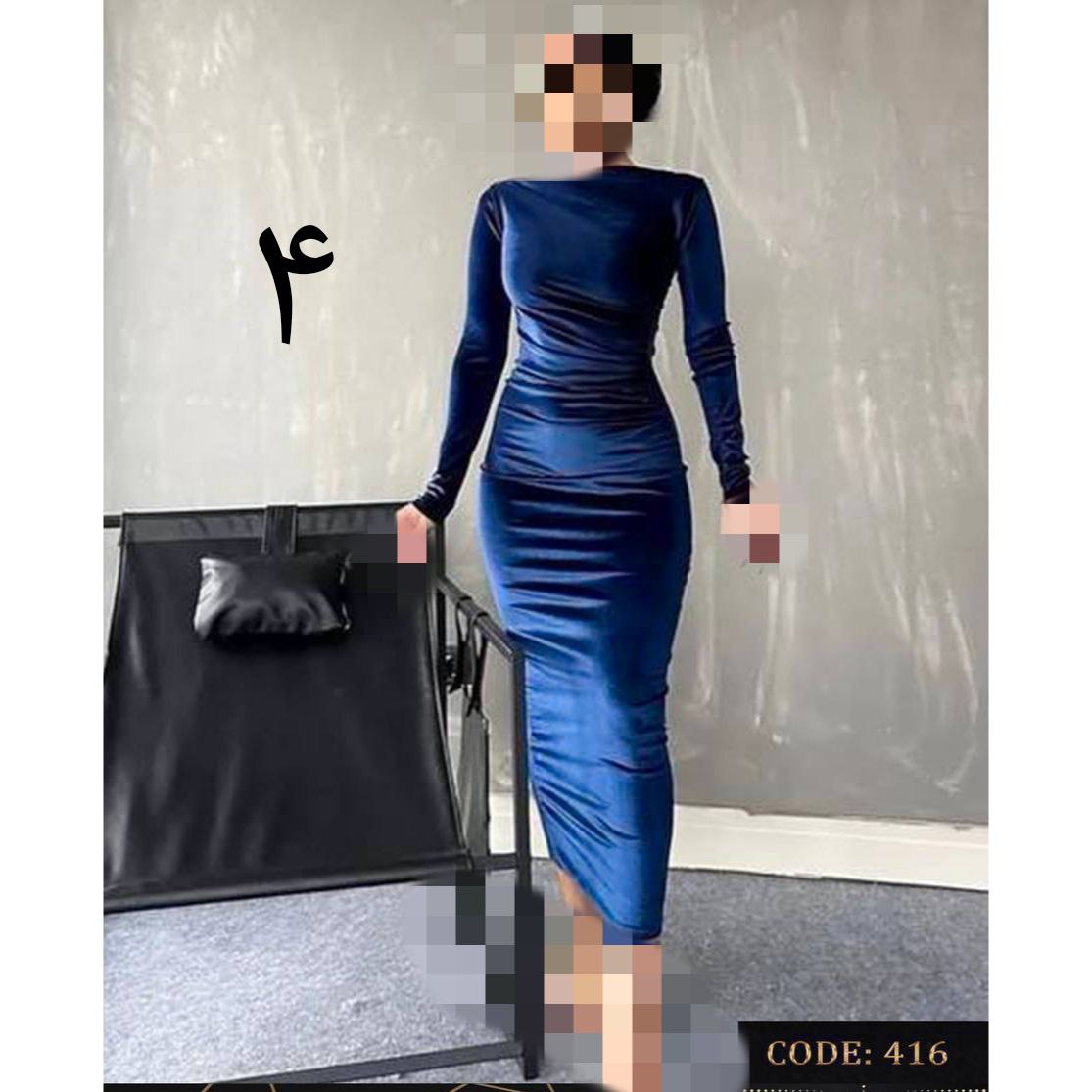 416 پیراهن بلند مجلسی مخمل ساده کره ای دو ور کش قد از سرشانه ۱۳۵ فری سایز ۳۶ تا ۴۶  تن شیک