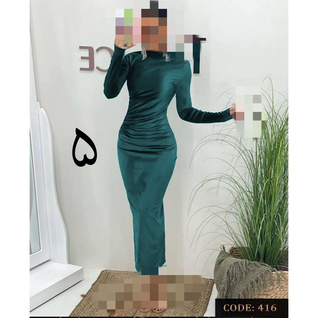 416 پیراهن بلند مجلسی مخمل ساده کره ای دو ور کش قد از سرشانه ۱۳۵ فری سایز ۳۶ تا ۴۶  تن شیک