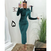 416 پیراهن بلند مجلسی مخمل ساده کره ای دو ور کش قد از سرشانه ۱۳۵ فری سایز ۳۶ تا ۴۶ تن شیک