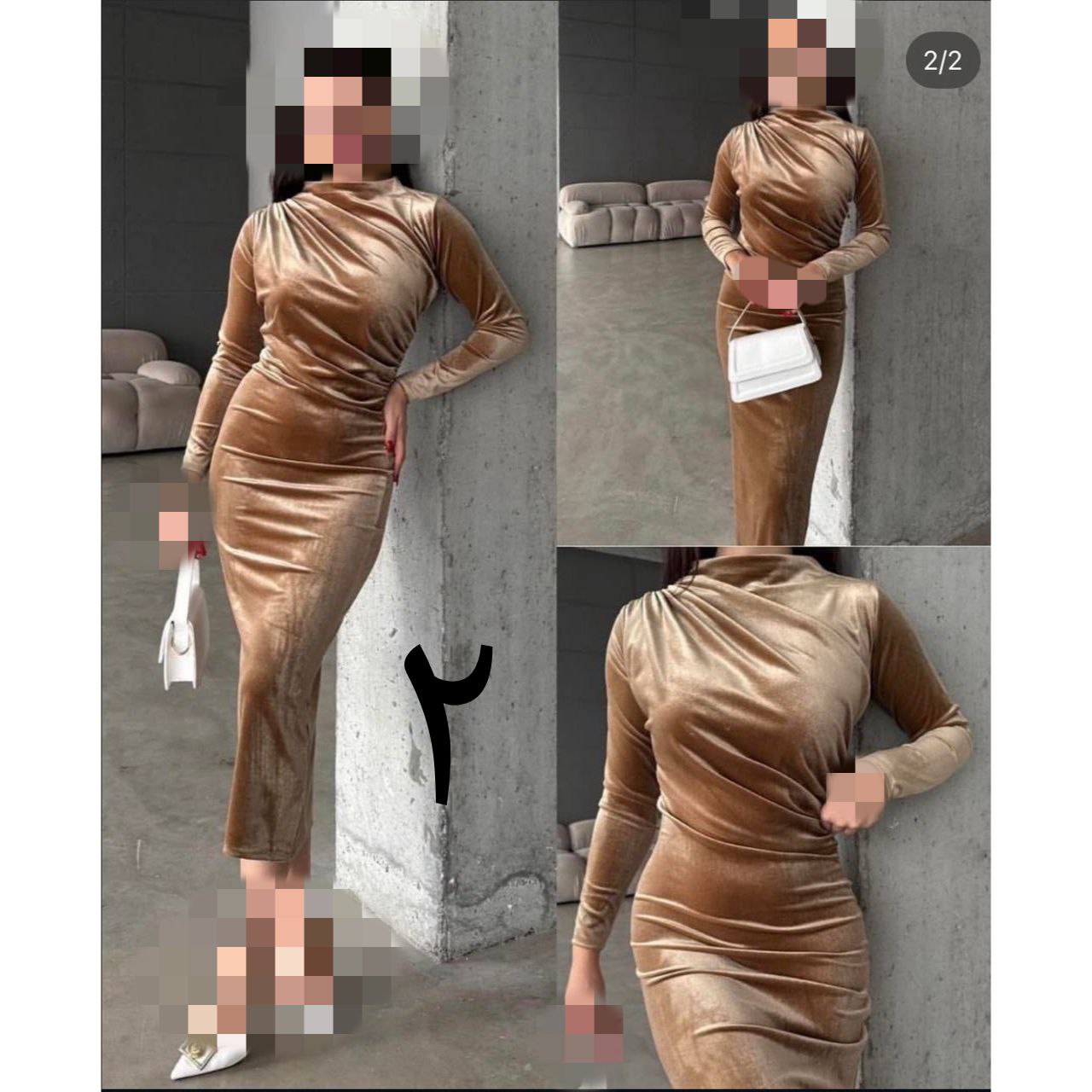 416 پیراهن بلند مجلسی مخمل ساده کره ای دو ور کش قد از سرشانه ۱۳۵ فری سایز ۳۶ تا ۴۶  تن شیک