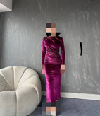 416 پیراهن بلند مجلسی مخمل ساده کره ای دو ور کش قد از سرشانه ۱۳۵ فری سایز ۳۶ تا ۴۶ تن شیک