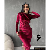 416 پیراهن بلند مجلسی مخمل ساده کره ای دو ور کش قد از سرشانه ۱۳۵ فری سایز ۳۶ تا ۴۶ تن شیک