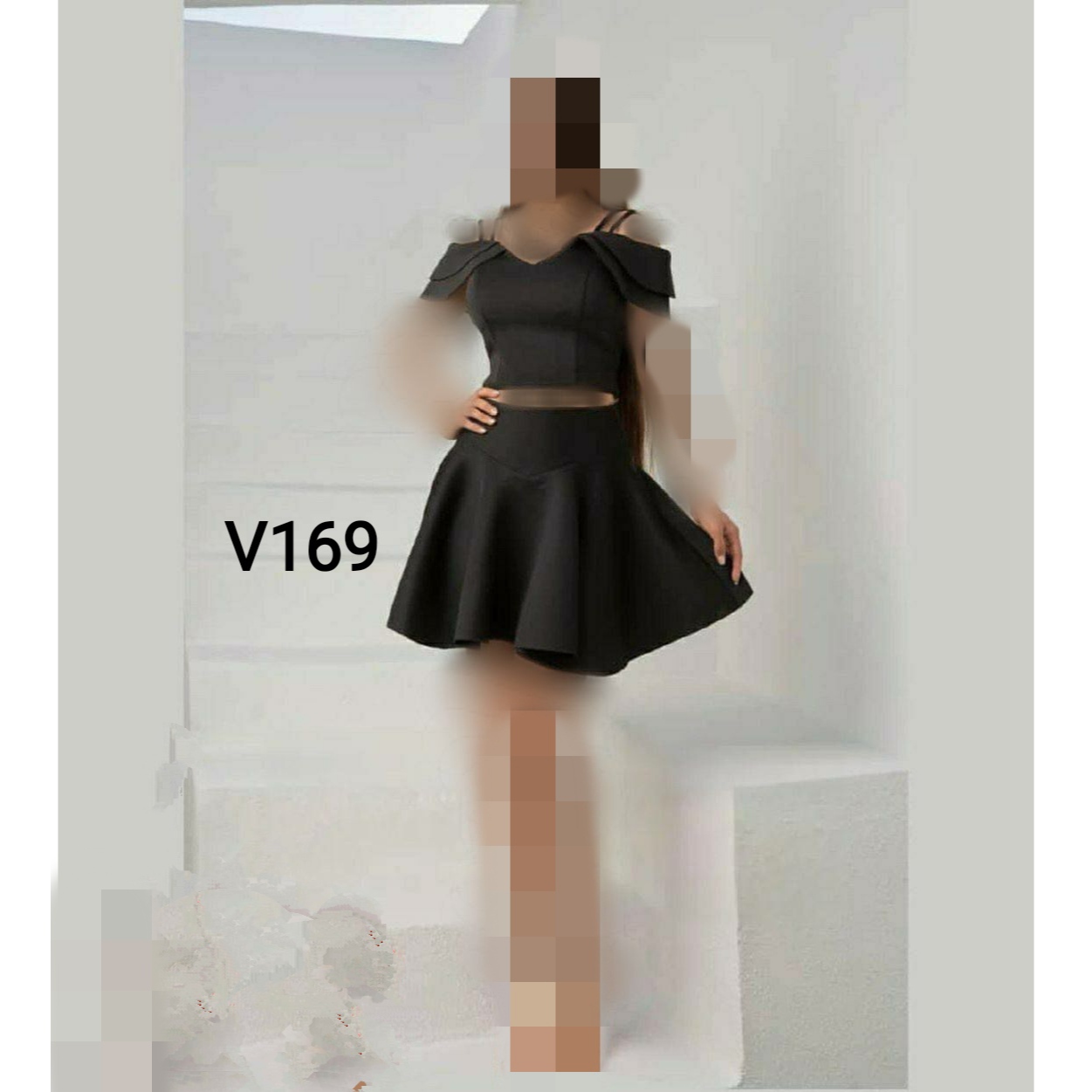 V169 ست دو‌ تکه کراپ نیمتنه و دامن مجلسی جنس گلاسکو فری سایز ۳۸ تا ۴۴ تن شیک
