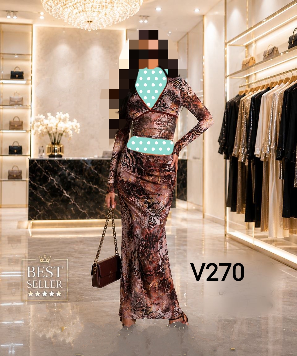 V270 ست دو‌تکه‌ کراپ تاپ دامن مجلسی فلامنت نرم و لطیف فری سایز ۳۶ تا ۴۴ تن شیک